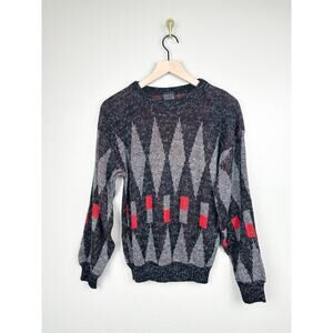 Vintage 90s Geometric Crewneck Eyelash Long Sleeve Pullover Grandpa Sweater M